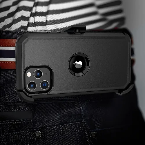 Vista 6 de Funda de teléfono para iPhone 12 Pro Max, resistente, resistente a prueba de golpes, funda protectora con clip para cinturón para Apple iPhone 12