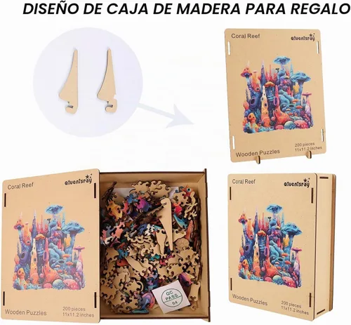 Vista 7 de Qiuenisray Rompecabezas de madera para adultos, rompecabezas de océano coral, 200 piezas, certificado FSC, hermosos rompecabezas de decoración