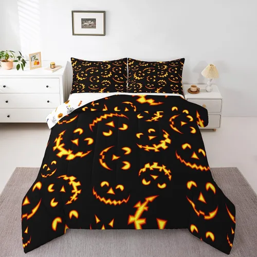 Vista 8 de Erosebridal Juego de edredón de calavera de Halloween, tamaño individual, juego de ropa de cama de calavera gótica para niños, adolescentes