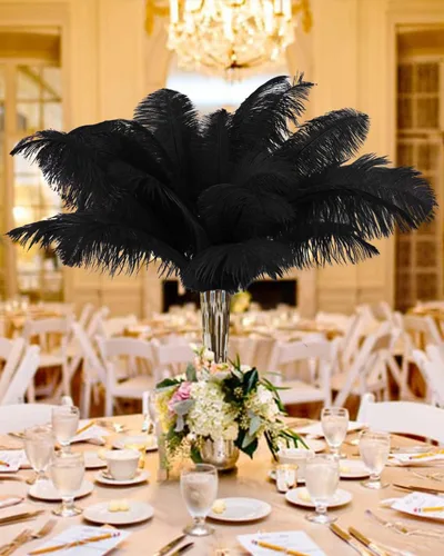 Vista 2 de VIJIV Plumas de avestruz grandes de color negro natural, 10 piezas, kit de fabricación de plumas de 28 pulgadas de largo para manualidades, flores