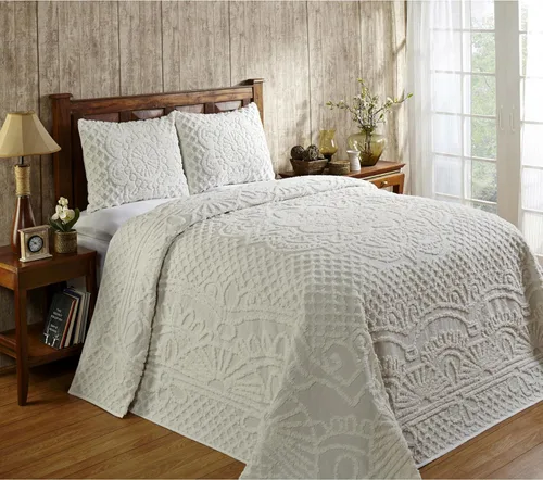 Vista 19 de Better Trends - Colchas de chenilla tamaño individual, gris carbón 100% algodón chenilla con diseño de medallón acolchado, cubierta de cama suave