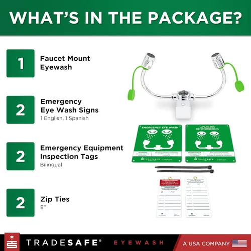 Vista 5 de TRADESAFE Estación de lavado de ojos de emergencia: estación de lavado de ojos para montaje en grifo aprobada por OSHA, estación de lavado de ojos