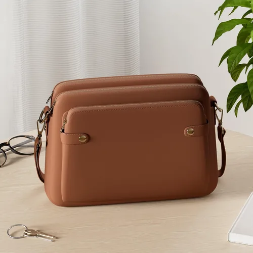 Vista 2 de Bolsos cruzados para mujer, bolso de hombro de tres capas, cuero vegano, múltiples compartimentos, bolsos, carteras, bolso de mano Hobo Clutch 2024