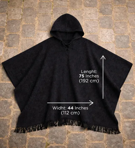 Vista 7 de Poncho de lana de alpaca Gamboa para hombre, panchos mexicanos con capucha para adultos, poncho de vaquero y estilo western hippie para hombre