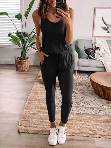 Vista 4 de ANRABESS - Jumper de verano para mujer estilo casual sin mangas cintura elástica con bolsillos