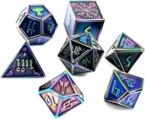 Vista 13 de Norse Foundry Banshee Wail - Juego de 7 dados poliédricos de metal completo para juegos de matemáticas DND Pathfinder