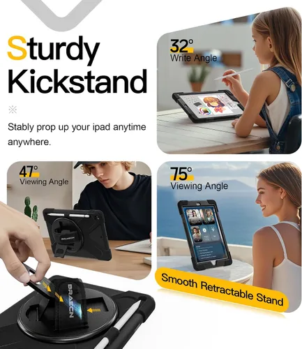 Vista 3 de BRAECN Funda para iPad 6ª/5ª Generación, Funda iPad 9.7 2018/2017 - Resistente a Prueba de Golpes con Soporte para Lápices, Correa de Hombro