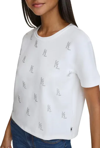 Vista 5 de Karl Lagerfeld Paris Blusa de manga corta con monograma brillante para mujer