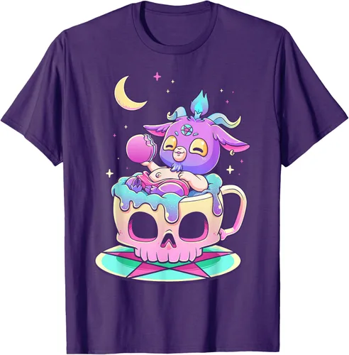 Vista 98 de Kawaii Pastel Goth Cute espeluznante Pentáculo Baphomet - Camiseta de cabra, Negro