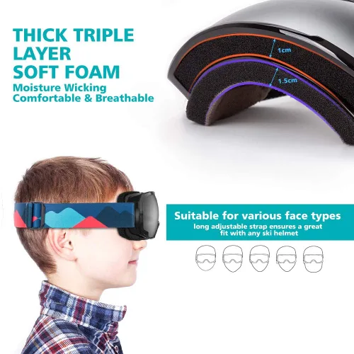 Vista 4 de OutdoorMaster - Lentes de esquí para niños, lentes de snowboard para niños, con protección UV, 100 % esférica, para niños y niñas