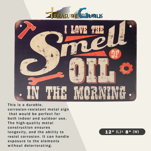 Vista 2 de Divertido letrero de metal con texto en inglés "I Love the Smell of Oil in Morning Sign" Novedad Hombre Cueva Garaje Tienda Decoración de pared