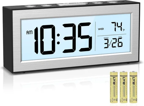 Vista 8 de AMIR Reloj despertador alimentado por pilas, reloj despertador de viaje con pantalla LCD grande que muestra la hora/fecha/temperatura, reloj digital