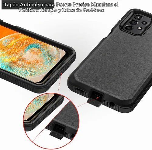Vista 4 de Funda resistente para Samsung Galaxy A23 5G 4G, con clip para cinturón y soporte, resistente a prueba de golpes, funda protectora de cuerpo Negro
