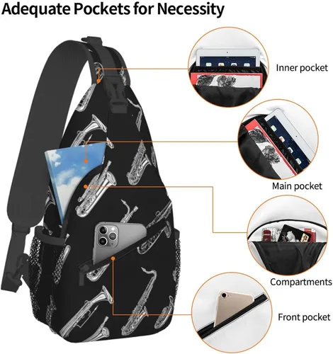 Vista 4 de Small Crossbody Bags for Women Men - Vintage Saxophone White Print Adjustable Shoulder Bag Fanny Packs Belt Sling Bag Crossbody Purses Backpack for