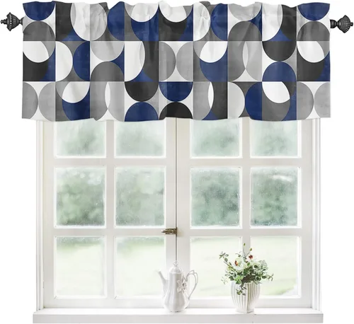 Vista 13 de Cortinas de cocina de Navidad, cenefa semitransparente ajustable con lazo, muñeco de nieve, copo de nieve, bolsillo para barra, tratamiento