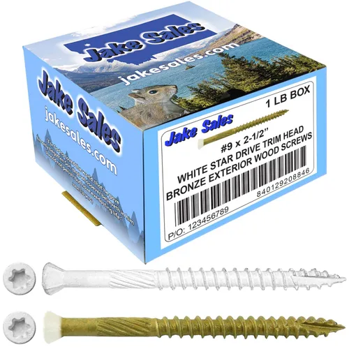 Vista 13 de #9 x 1-5/8" Bronce Estrella Exterior Recubierto Blanco Cabeza Tornillo Madera -Torx/Star Drive Head- Multiusos - 1 Libra - 158 Tornillos