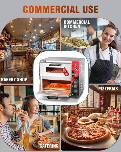 Vista 7 de WantJoin Horno de pizza interior de 16 pulgadas, horno eléctrico comercial de doble cubierta con piedra para pizza, temperatura ajustable de 175 a
