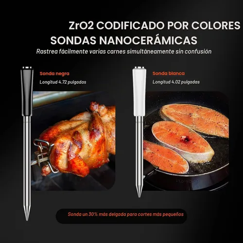Vista 4 de Termómetro inalámbrico para carne - Termómetro digital inalámbrico 5G Wi-Fi y Bluetooth 5.4 para asar y ahumar con sondas duales IP67 y pantalla LCD