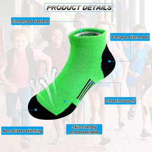 Vista 3 de Tsmollyu 12 pares de calcetines de corte bajo para niños calcetines para niños de 3 a 10 años calcetines deportivos de algodón para niños pequeños