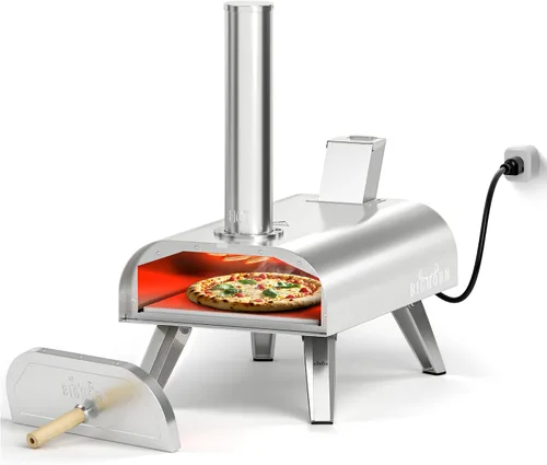 Vista 11 de BIG HORN OUTDOORS 12" Horno de piedra para pizza con leña, 475°C Horno para pizza al aire libre de acero inoxidable, portátil para uso en fiestas