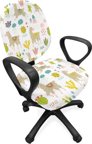 Vista 62 de Lunarable Funda para silla de oficina tribal, diseño azteca, nativo americano, geométrico, simbolismo étnico con espirales de triángulos, elástico