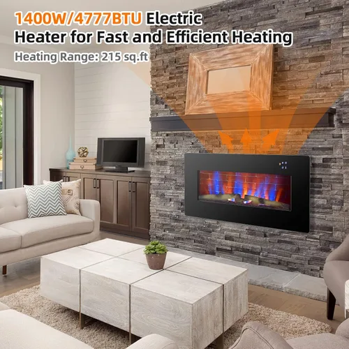 Vista 2 de Tangkula Chimenea eléctrica de 36 pulgadas, calentador eléctrico independiente y montado en la pared, chimenea eléctrica de 1400 W con temporizador
