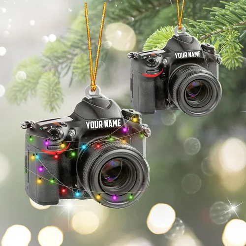 Vista 11 de Adorno personalizado para cámara, adornos de cámara personalizados para árbol de Navidad, cámara de película, adorno de Navidad, adorno