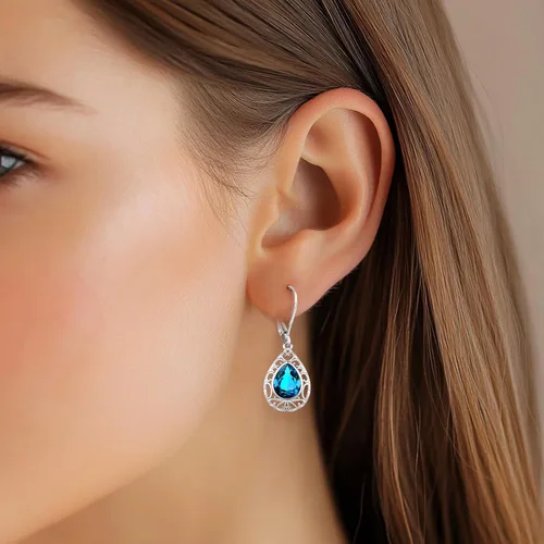 Vista 160 de Aretes colgantes de plata de ley con diseño de árbol de la vida, flor, abeja, animales, gato, colibrí, piedra lunar, turquesa, aretes con cierre