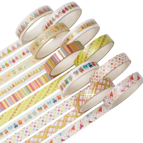 Vista 9 de YUBBAEX Juego de 10 rollos de cinta washi brillante, 8 mm de ancho, de lámina dorada decorativa para álbumes de recortes, planificador, manualidades