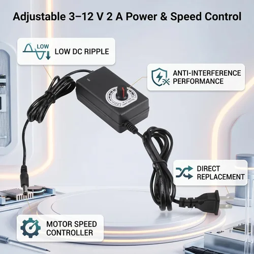 Vista 3 de Convertidor de adaptador de CA a CC 3-12V 2A Controlador de velocidad de motor de fuente de alimentación ajustable con enchufe de EE. UU