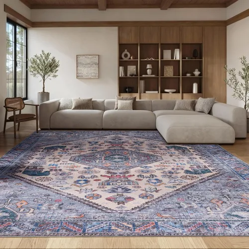 Vista 16 de SAFAVIEH Tucson Collection - Alfombra lavable de 2 pies 6 pulgadas x 8 pies, beige y gris, antideslizante, ideal para zonas de alto tráfico en sala