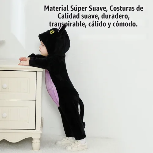 Vista 4 de OLLULL Disfraz de animal para bebé, traje unisex para niños pequeños, disfraz de Halloween Gato negro