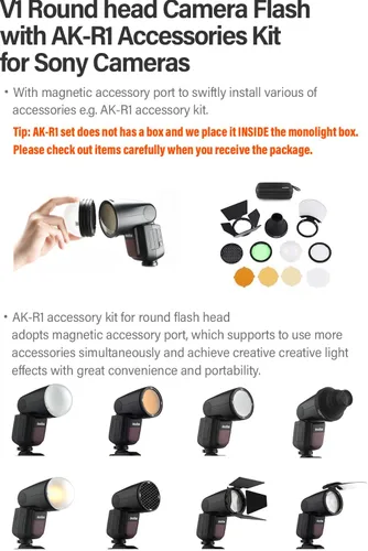 Vista 3 de Flash de cámara Godox V1 V1S con kit de accesorios AK-R1 para Sony