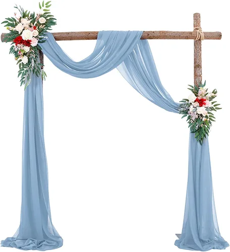 Vista 32 de Decoración de tela de gasa, 1 panel de 2 x 10 pies, cenefas sin arrugas, tela drapeada suave para arco de boda con 2 cintas, para decoración
