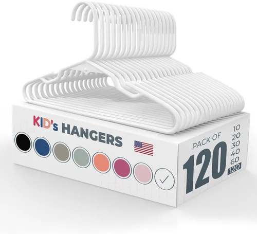 Vista 50 de Perchas de plástico para niños de 12 pulgadas, paquete de 10 unidades, fabricadas en los Estados Unidos, capacidad de 5 libras, perchas para ropa
