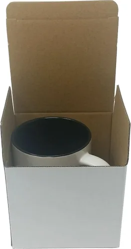 Vista 2 de Taza de café personalizada de cerámica blanca de 11 onzas, personalizable, color negro