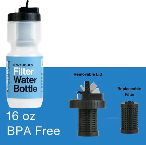 Vista 2 de Campbell Ultrafiltration+ - Botella de filtro de agua, 16 onzas líquidas, purificación sobre la marcha, reutilizable, sin BPA, apta
