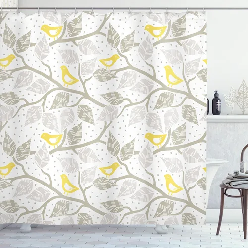Vista 169 de Ambesonne Decor Collection, juego de cortina con ganchos para regadera Amarillo y marrón