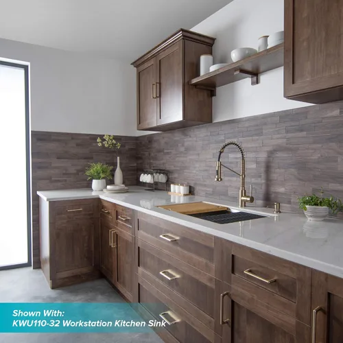 Vista 15 de KRAUS Bolden - Grifo de cocina de estilo comercial con mango individual de dos funciones desplegable en bronce champán antiguo libre de manchas