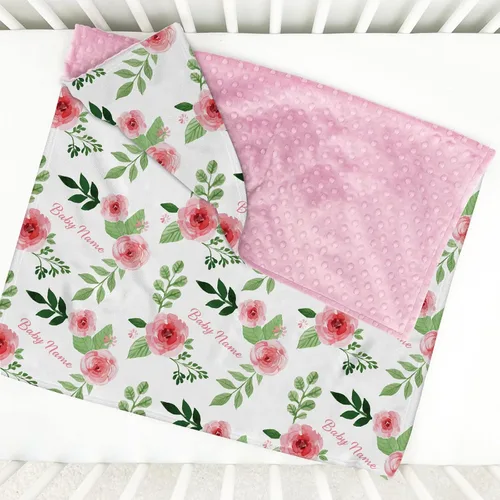 Vista 8 de Mantas de bebé personalizadas para niñas con nombre, manta de rosa rosa para bebé, niña, recién nacida, artículos esenciales imprescindibles