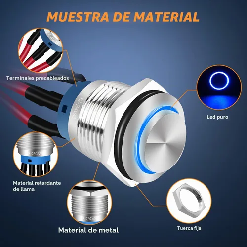 Vista 7 de Nilight Interruptor de botón de 0.472 in, 5 unidades con arnés precableado de acero inoxidable de 12 V 24 V, bloqueo automático, interruptores 5