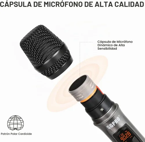 Vista 4 de SGPRO SG-13 Juego de micrófono de mano inalámbrico con receptor compacto