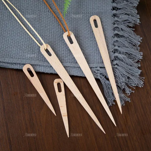 Vista 6 de AUEAR, Paquete de 5 agujas de ganchillo para tejer de madera, telar de mano, tapiz de costura, herramientas de manualidades