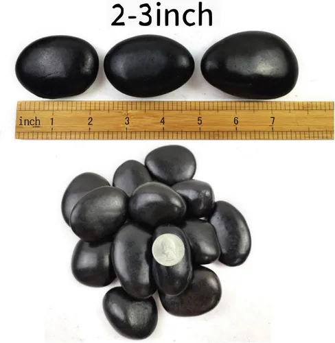 Vista 2 de Rocas de río negras naturales - guijarros decorativos pulidos de 5LB, 2-3 pulgadas, piedras negras para paisajismo, rocas de río naturales