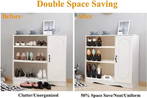 Vista 4 de Organizador de ranuras para zapatos, 20 unidades, ajustable, apilador, ahorro de espacio, soporte para zapatos de doble plataforma para organización
