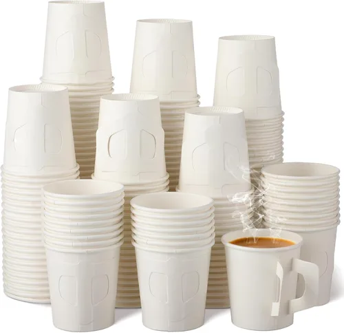 Vista 9 de Funtery 50 unidades de 4 oz tazas de espresso desechables a granel con asas, tazas de papel desechables blancas para café, espresso, té, bebidas