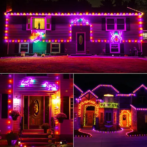 Vista 4 de ODEETRONIC Luces de Halloween naranjas y moradas, 19.68 pies, 60 luces LED conectables, 120 V, certificación UL, impermeable, para exteriores, luz