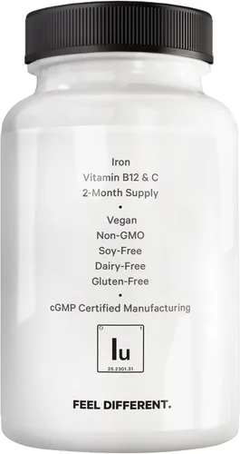 Vista 9 de Amen Iron Ultra Suplemento + cobre, folato, vitamina C y B12 - Suministro de 2 meses - Vitamina de hierro y sulfato ferroso - 65 mg por porción