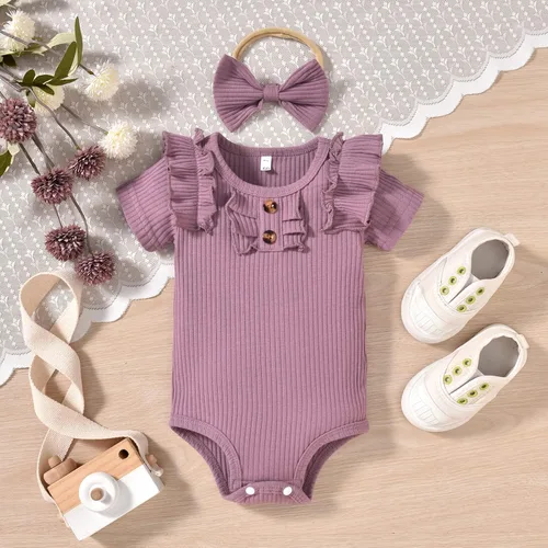 Vista 21 de Aalizzwell Body de manga corta para bebé niña con pantalones cortos acanalados