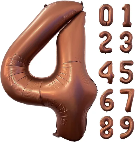Vista 10 de Globo marrón café número 0 de 40 pulgadas, tamaño grande, papel de aluminio de Mylar retro, globos de helio marrón para fiesta de cumpleaños Café